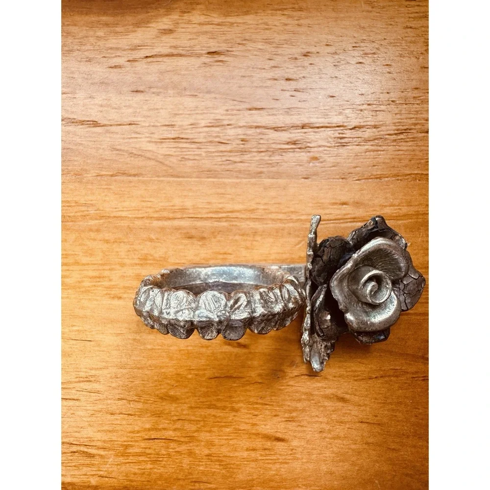 Vintage Pair Princess House Silver‎ Tone Rose Flower Place Holder Napkin Rings